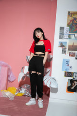 CMショートスリーブショルダークロップTシャツ/TOP(8607) CM Short Sleeve Shoulder Crop Tee
