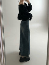 Washing denim long skirt (one color)
