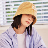 VA Square Applique Knit Bucket Hat / Beige