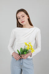 ドレープパフシャーリングTシャツ / Drape Puff Shirring T-shirt White