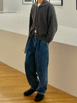 Bent knit cardigan zip up 
