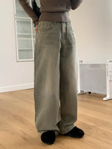 klechi Grayish Washing Long Wide Denim Pants