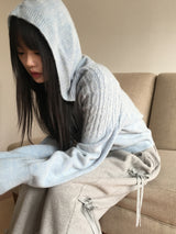 [Wool 15] ハインドツイストトッポッキボタンフードニット