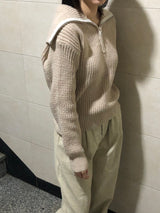 Loupe half zip-up knit