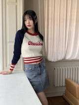 チェリーレタリング配色ナグランニットTシャツ / Cherish Lettering Color Matching Nagrang Knit T-shirt