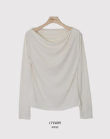 Drape Off Shoulder Long Sleeve T-shirt (5color)