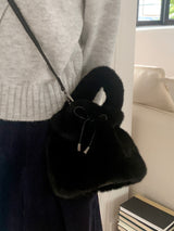 Lotu Fur Ribbon String Fur Tote Cross Shoulder Bag
