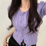 Buttoned Front Crop Knit Cardigan