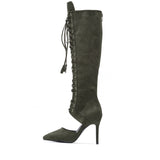 Lace-Up Under The Knee Boots Heel(Khaki)