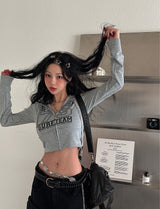 Star cropped mini hoodie zip-up