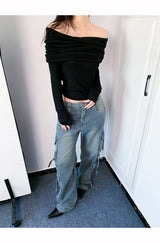 Cargo pocket denim wide pants