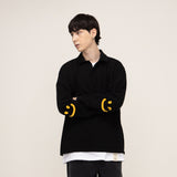 [UNISEX] ELBOW Smile Drawing PK Collar Long Sleeve_Black (6690659434614)
