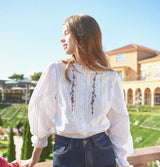 Red Flower Embroidered High Neck Blouse (Winter) (6643864961142)