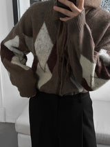 ASCLO Mohair Argyle V Cardigan (3color)