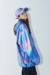 コージーフーデッドアノラックジャケット/BSR2223FWJK087 COZY HOODED ANORAK JACKET HOLOGRAM BLUE