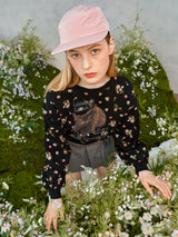 フラワーキャットレタリングスウェットシャツ / Flower Cat Lettering Sweatshirt (Black)