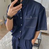 カントフェイクデニムスティッチショートスリーブシャツ
