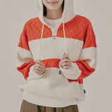 ストライプリブニットフーディ / STRIPE RIB KNIT HOODIE_OATMEAL