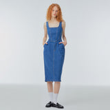 Square-neck denim corset dress