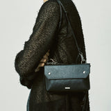 パイピンレザーストラップフラップバッグ＆ユティリティキーリング / piping leather strap flap bag & utility key ring black