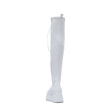 Platform Lace-Up Long Boots(White)