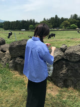 パステルストライプハーフシャツ