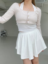 ピュアクロップドカーディガンホルターノースリーブセット / Pure cropped cardigan halter sleeveless set