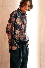 "PRE-ORDER 4/16~" VINTAGE FLOWER DROP-SHOULDER SHIRT (Navy) (6546129387638)