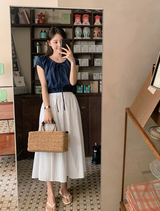 Crop Banding Short Sleeve Blouse (2color)
