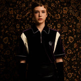 レザートリムベロアジップアップポロシャツ/[UNISEX] Leather-Trimmed Velour Zip Polo (Purple)