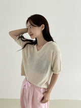 Crayon v-neck sleeve knit T 