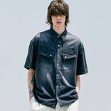 ウォッシュドデニムウェスタンシャツ / WASHED DENIM WESTERN SHIRT BLACK