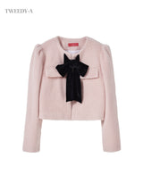 Rose Velvet Ribbon Point Quilted Fur Jacket Baby pink