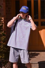 ミントネックブルーストライプユニセックスTシャツ / Mint Neck Blue Stripe Unisex T-shirt