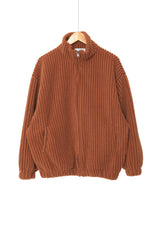 fur ribbed zip-up jacket