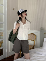 ラインロール半そでシャツ/ Epik line rolled semi-cropped short-sleeved shirt
