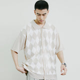 チェッカーボードカラーニットカーディガン / CHECKER BOARD COLLAR KNIT CARDIGAN BEIGE