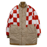 [UNISEX] Reversible Faux Fur Varsity Collar Coat (Red) (6656658407542)