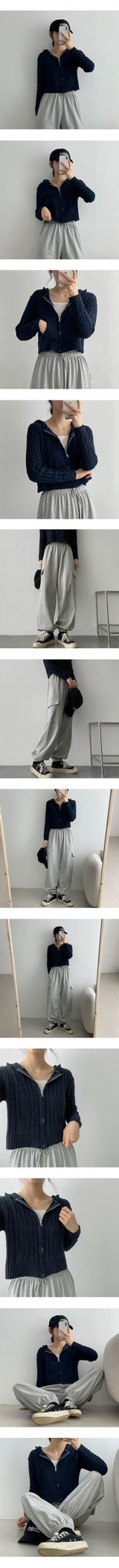 テリーツイストブレッドベースクロップドニットフーディジップアップ / Terry Twisted Bread-based Cropped Knit Hoodie Zip-Up