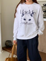 キャットドローイングスウェットシャツ/CAT DRAWING SWEATSHIRTS (WHITE MELANGE)