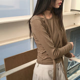 [Muffler set] Tyuji ストライプラウンド長袖Tシャツ