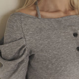 Lush shirring T-shirt (light gray)