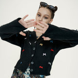 Finger Hole Ribbon Cardigan [Black]