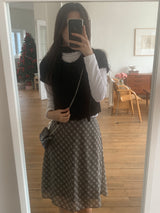 Rosé checkered silk banding skirt