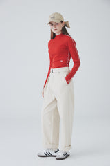 カラーラインハーフネックTシャツ / Color Line Half Neck T-Shirt [Red]