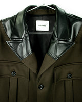 フェイクレザーコントラストミリタリーテーラードジャケット/Faux Leather Contrast Military Tailored Jacket