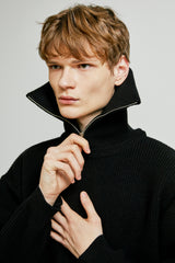 neck warmer wide collar zip-up knit black (6615475650678)