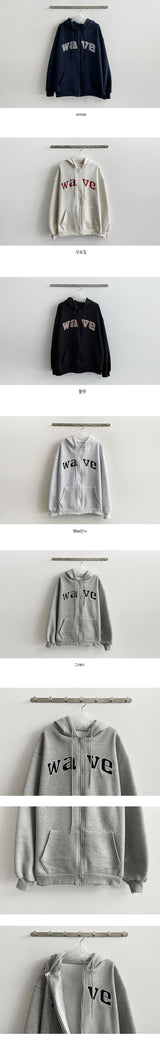 【フリース】ウェーブカラー刺繍パーカー ジップアップ