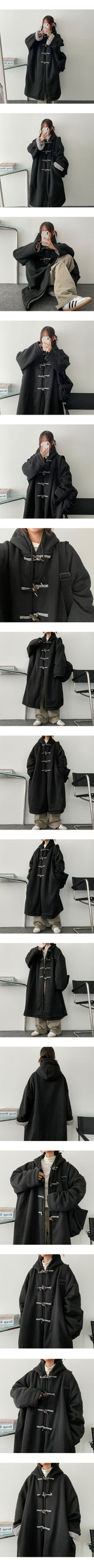 [Fleece lining] Cado Boxy Long Tteokbokki Hooded Bomber Jacket Coat