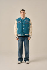 QUILTING POINT VARSITY JACKET - BLUE